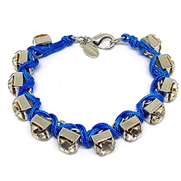 AEO Blue Woven Chunky Prong-set Rhinestone Lobster Clasp Bracelet - Picture 7 of 7